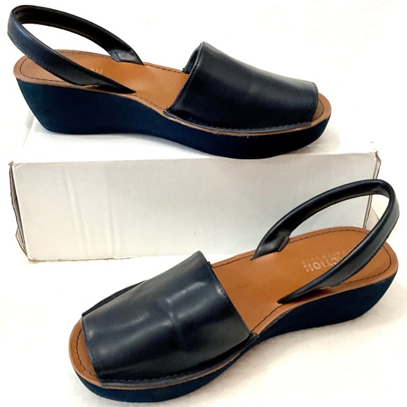 Navy Kenneth Cole REACTION Open Toe Comfort Slingback Platform Sandal sz 7 - Picture 2 of 13